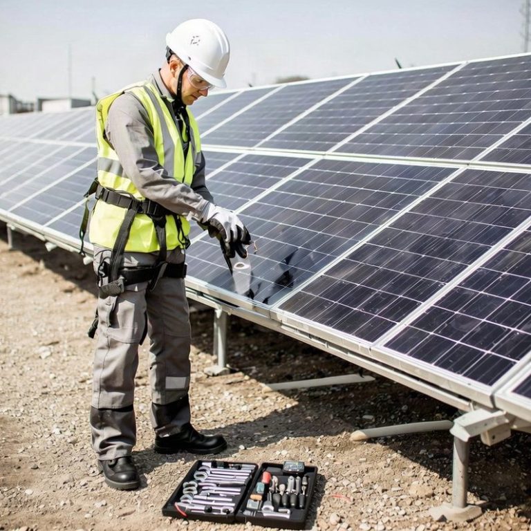 Personne intervenant sur des panneaux photovoltaïques
