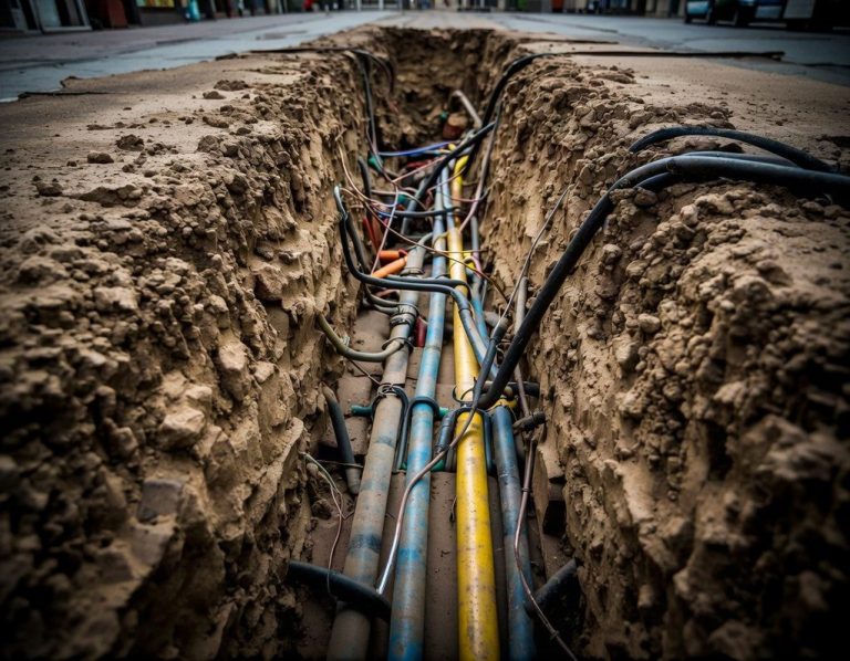 Canalisation métallique à brides boulonnées longeant un ouvrage
